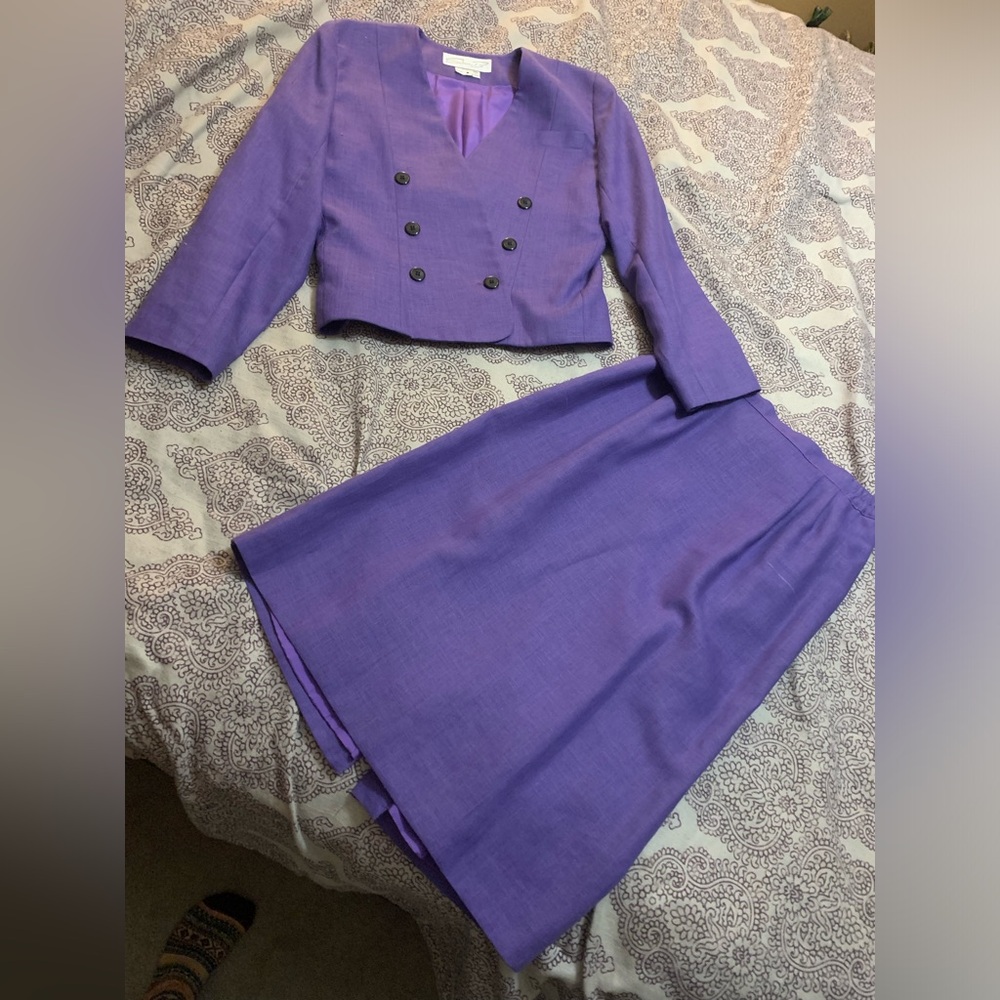 VTG 90’s Purple suit jacket and dress set by Sabrina B size 8P Made in Poland